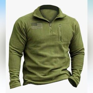 NWT Tactical Fleece Jacket Polar Soft Warm Quarter Zip Pullover A: Green